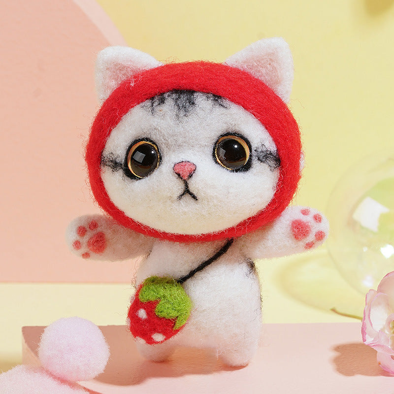 DIY Kit Animal Felt Wool Needle Poke Kerajinan Boneka Kucing Cat Binatang Lucu