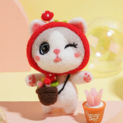 DIY Kit Animal Felt Wool Needle Poke Kerajinan Boneka Kucing Cat Binatang Lucu