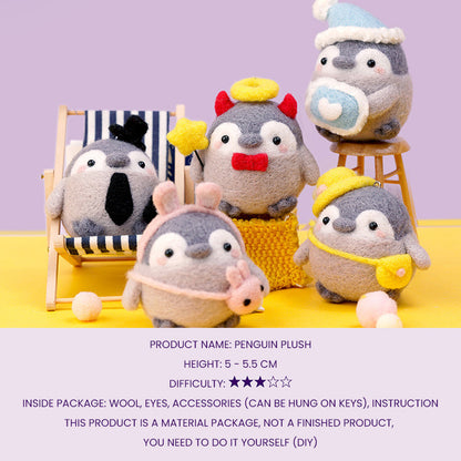 DIY Kit Animal Felt Wool Needle Poke Kerajinan Boneka Penguin Binatang Lucu