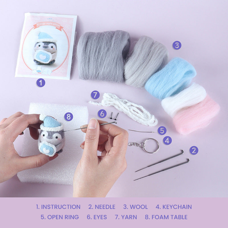 DIY Kit Animal Felt Wool Needle Poke Kerajinan Boneka Penguin Binatang Lucu