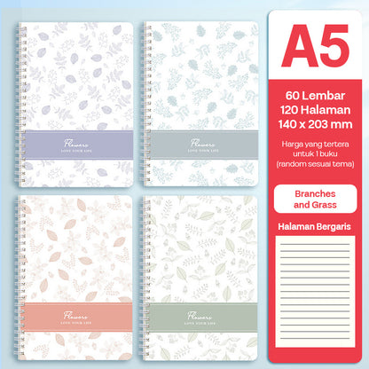 Buku Notebook A5 Full Ring Halaman Bergaris SBFA560