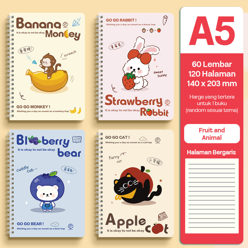 Buku Notebook A5 Full Ring Halaman Bergaris SBFA560