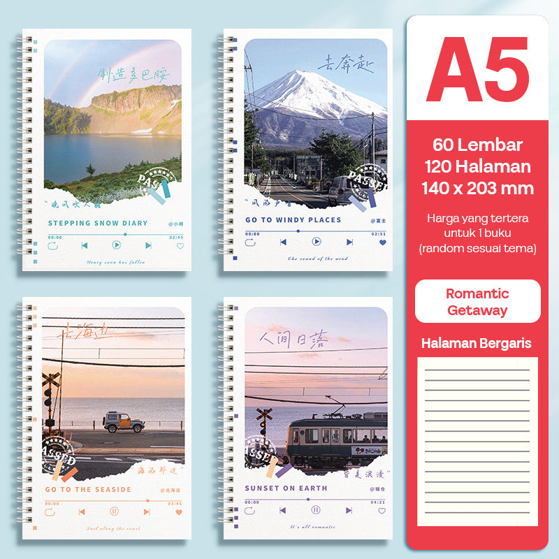 Buku Notebook A5 Full Ring Halaman Bergaris SBFA560