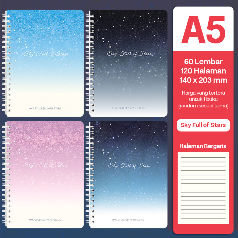 Buku Notebook A5 Full Ring Halaman Bergaris SBFA560