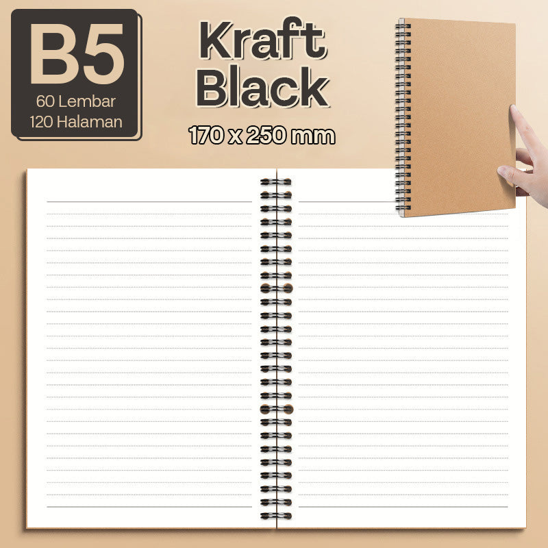 Buku Notebook A5 B5 Kraft Paper Double Coil Halaman Bergaris SBK