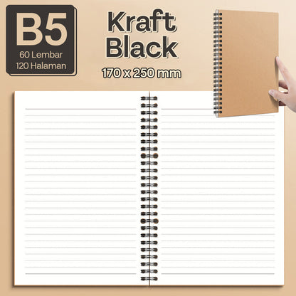 Buku Notebook A5 B5 Kraft Paper Double Coil Halaman Bergaris SBK