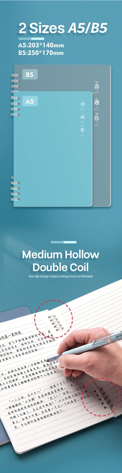 Buku Notebook A5 Double Coil Waterproof Tebal Halaman Bergaris SBNA560