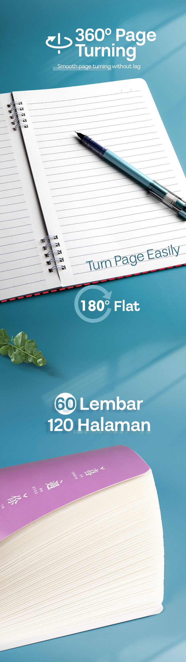 Buku Notebook A5 Double Coil Waterproof Tebal Halaman Bergaris SBNA560