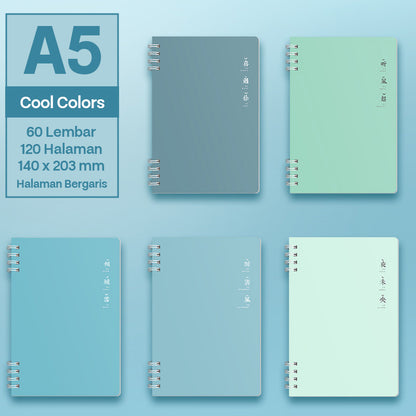 Buku Notebook A5 Double Coil Waterproof Tebal Halaman Bergaris SBNA560