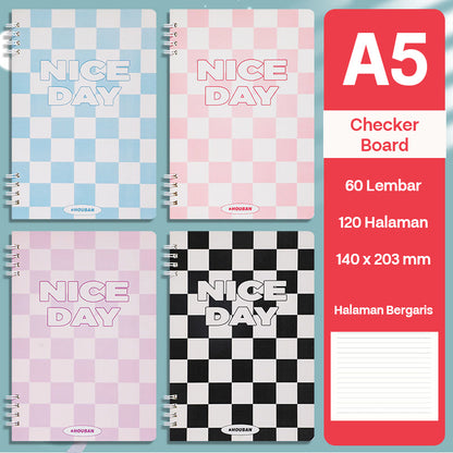 Buku Notebook A5 Double Coil Waterproof Tebal Halaman Bergaris SBNA560