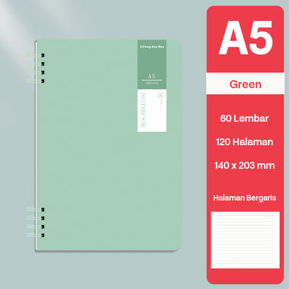 Buku Notebook A5 Double Coil Waterproof Tebal Halaman Bergaris SBNA560