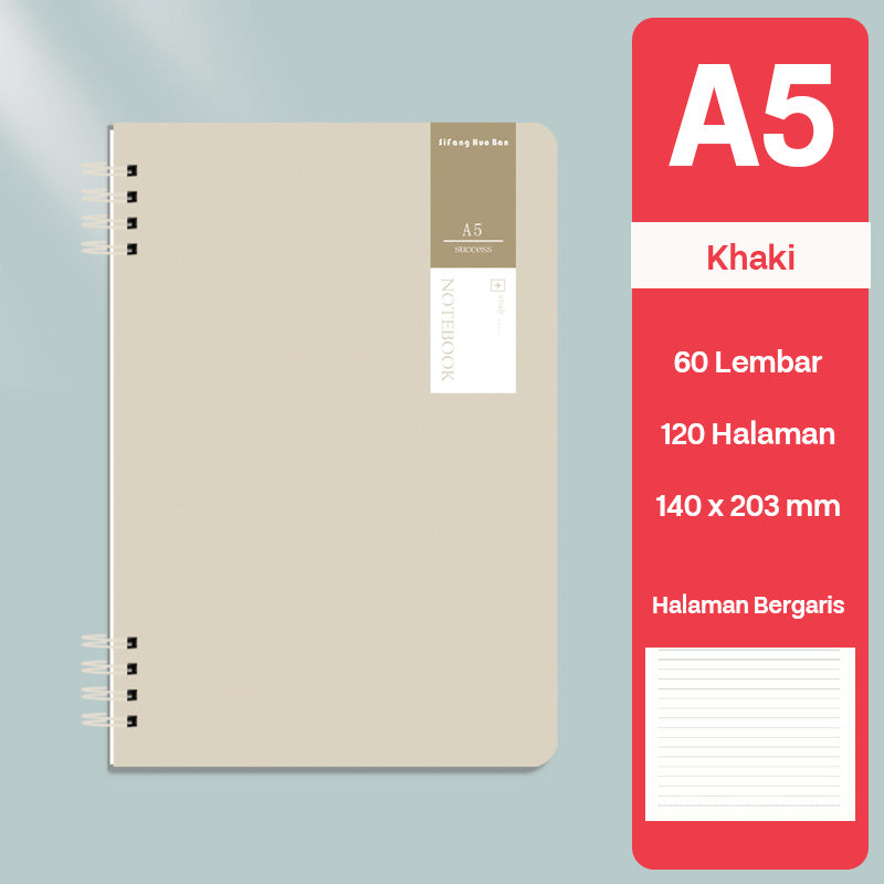 Buku Notebook A5 Double Coil Waterproof Tebal Halaman Bergaris SBNA560