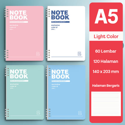 Buku Notebook A5 Double Coil Waterproof Tebal Halaman Bergaris SBNA560