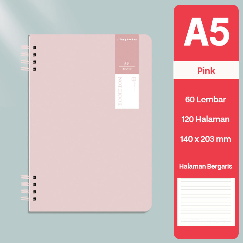Buku Notebook A5 Double Coil Waterproof Tebal Halaman Bergaris SBNA560
