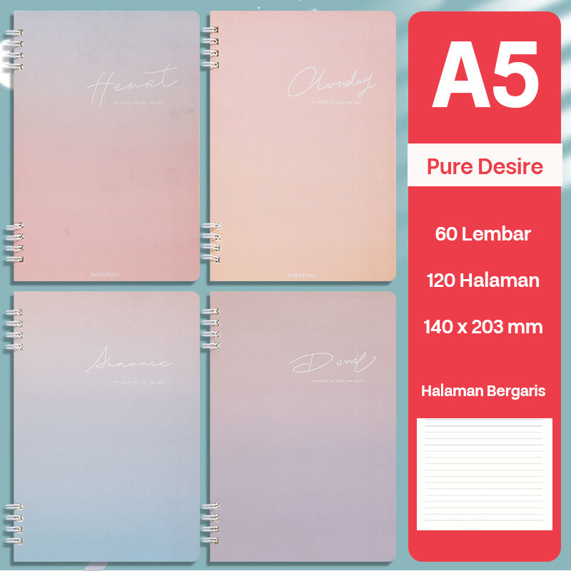 Buku Notebook A5 Double Coil Waterproof Tebal Halaman Bergaris SBNA560