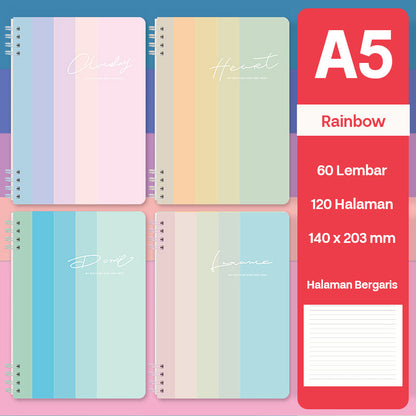 Buku Notebook A5 Double Coil Waterproof Tebal Halaman Bergaris SBNA560