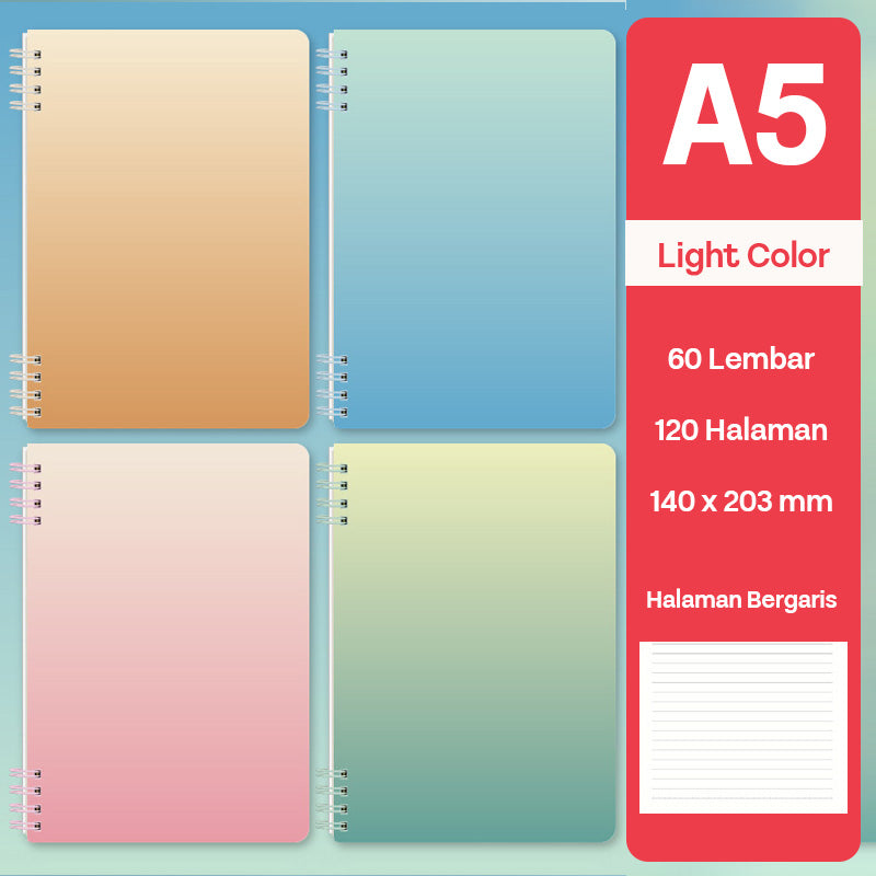 Buku Notebook A5 Double Coil Waterproof Tebal Halaman Bergaris SBNA560
