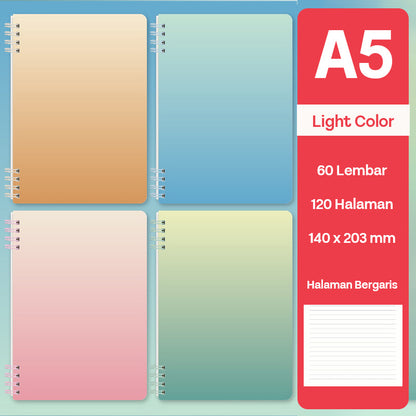 Buku Notebook A5 Double Coil Waterproof Tebal Halaman Bergaris SBNA560