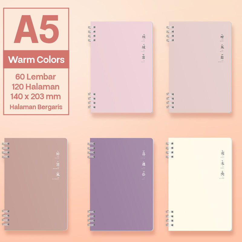 Buku Notebook A5 Double Coil Waterproof Tebal Halaman Bergaris SBNA560