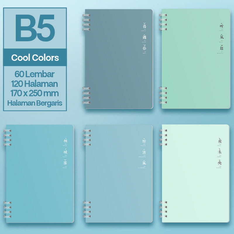 Buku Notebook A5 / B5 Double Coil Waterproof Tebal Halaman Bergaris SBN