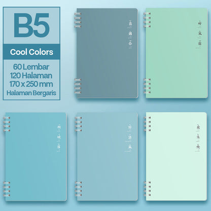 Buku Notebook A5 / B5 Double Coil Waterproof Tebal Halaman Bergaris SBN