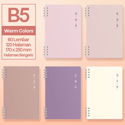 Buku Notebook A5 / B5 Double Coil Waterproof Tebal Halaman Bergaris SBN