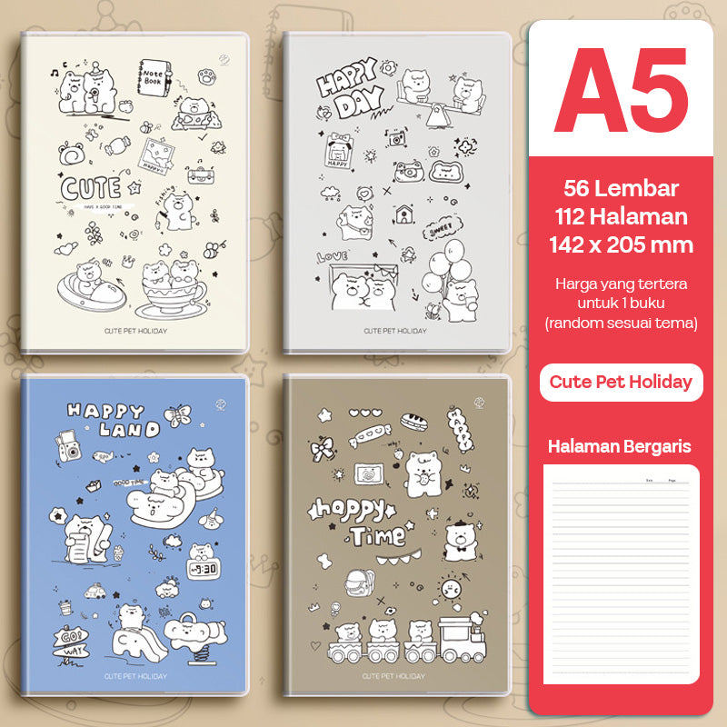 Buku Notebook A5 Sampul Eva Waterproof Tebal Halaman Bergaris 56 Lembar SBRA556