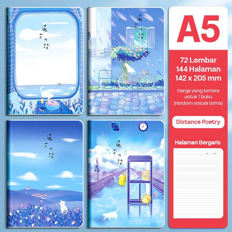 Buku Notebook A5 Sampul Eva Waterproof Tebal Halaman Bergaris 72 Lembar SBRA572