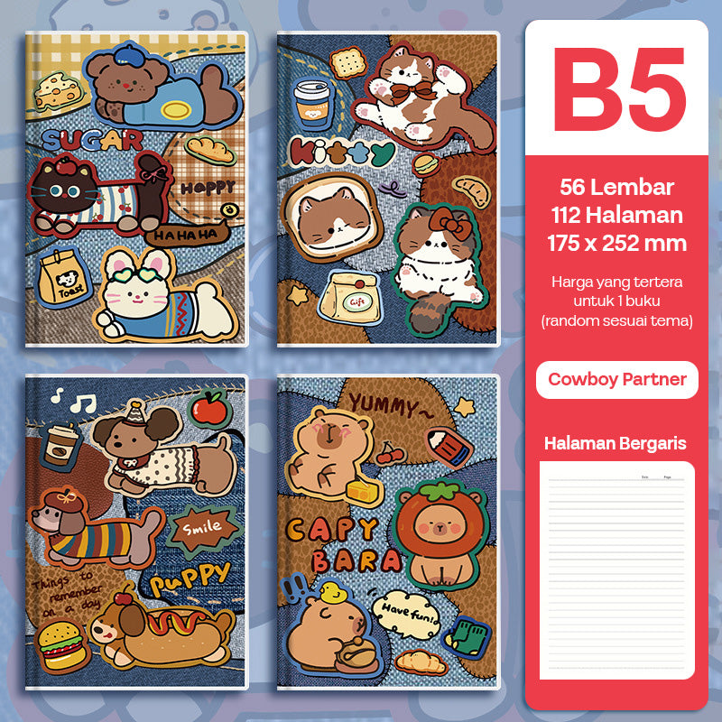 Buku Notebook B5 Sampul Eva Waterproof Tebal Halaman Bergaris 56 Lembar SBRB556