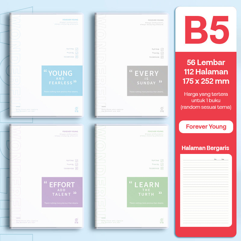 Buku Notebook B5 Sampul Eva Waterproof Tebal Halaman Bergaris 56 Lembar SBRB556