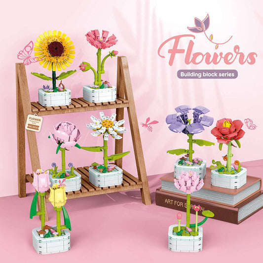 Mainan blok dekorasi pot bunga miniatur brick potted flower building block SCB0103 series A