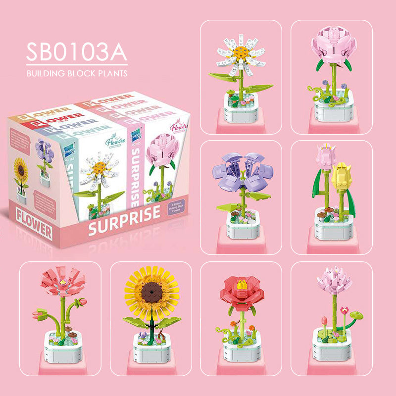 Mainan blok dekorasi pot bunga miniatur brick potted flower building block SCB0103 series A