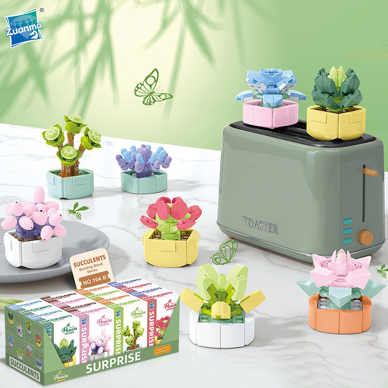 Mainan blok dekorasi pot kaktus miniatur brick potted cactus building block SCB0104 series B