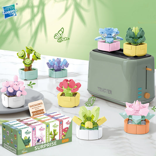 Mainan blok dekorasi pot kaktus miniatur brick potted cactus building block SCB0104 series B