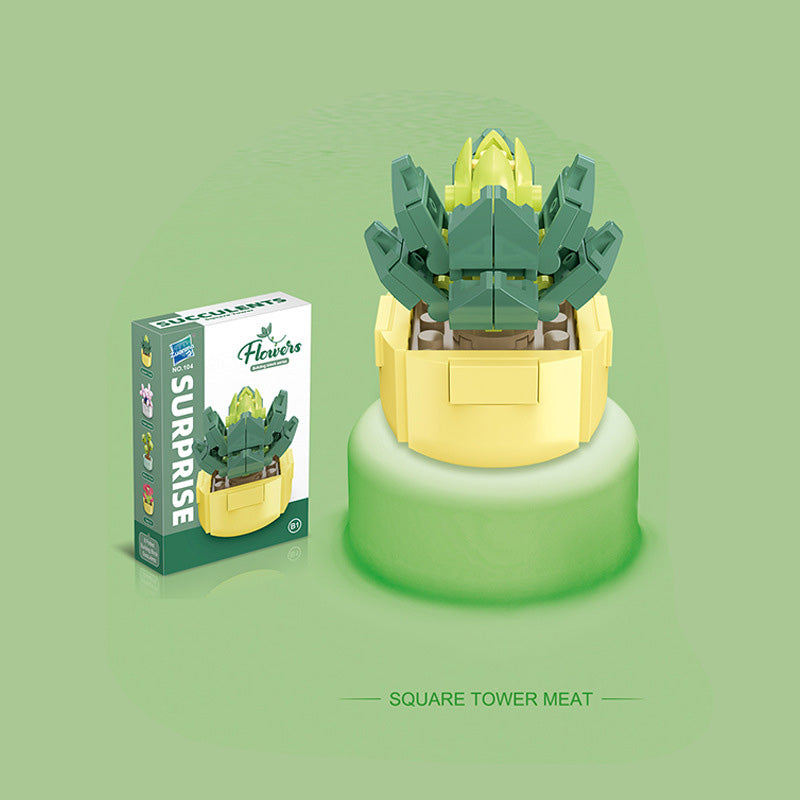 Mainan blok dekorasi pot kaktus miniatur brick potted cactus building block SCB0104 series B