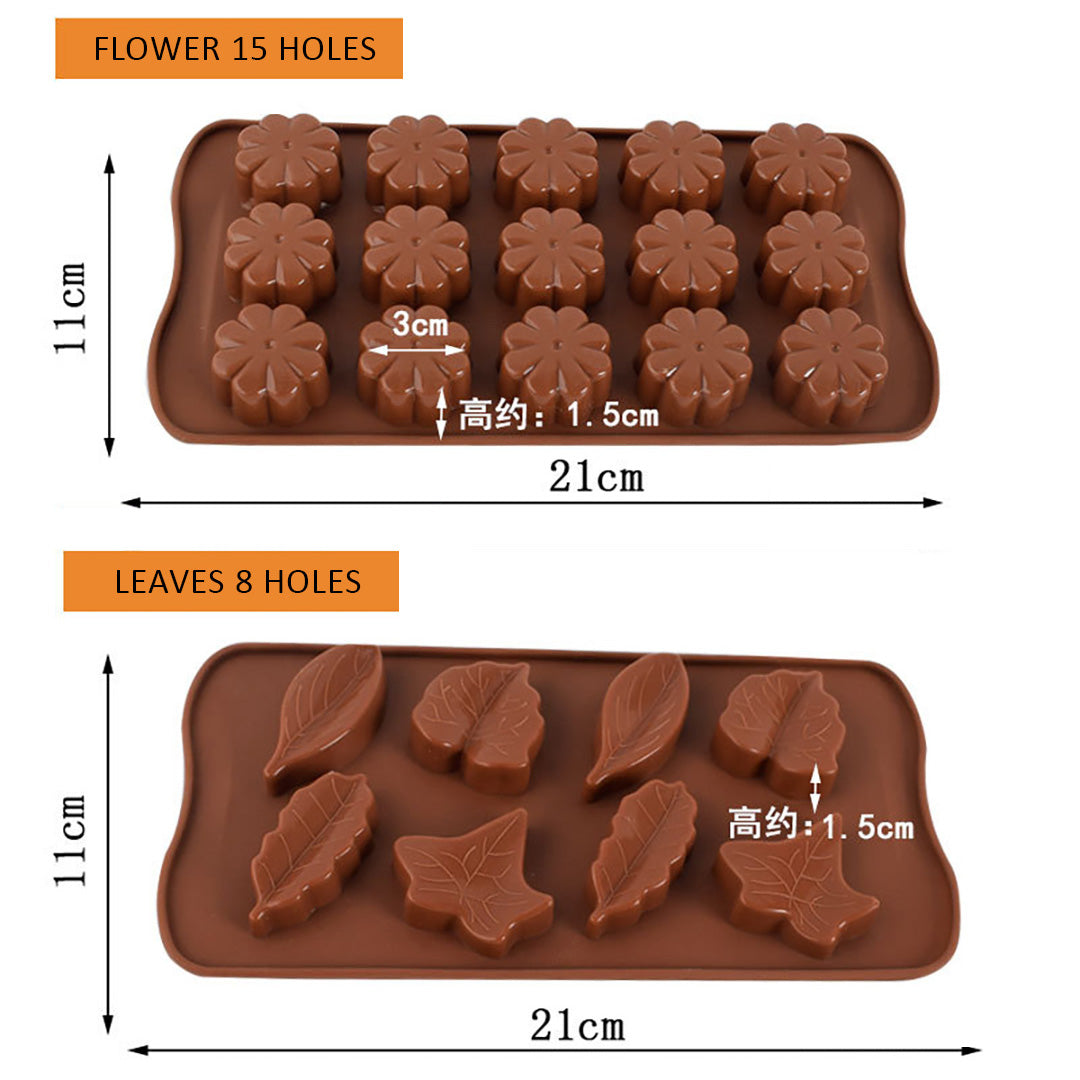 Cetakan Silikon Es Pudding Jelly Coklat Bentuk Bunga Daun Flower Leaves