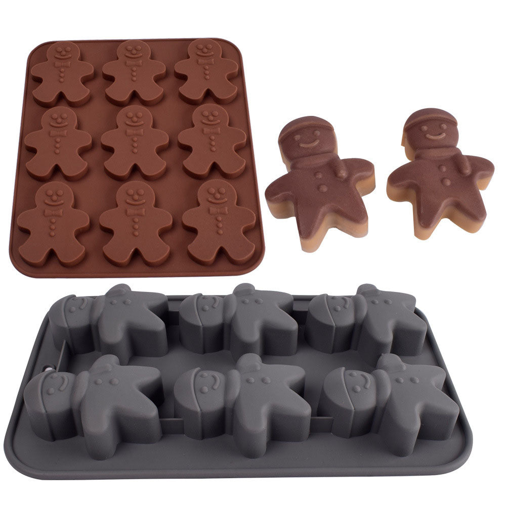 Cetakan Silikon Es Pudding Jelly Coklat Bentuk Tema Natal Gingerbread Man
