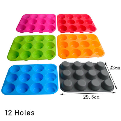Cetakan Puding Silikon 12 Lub 24 Lubang Kue Mangkok Bulat Kecil Muffin Cupcake Silicone Mold TCK27663