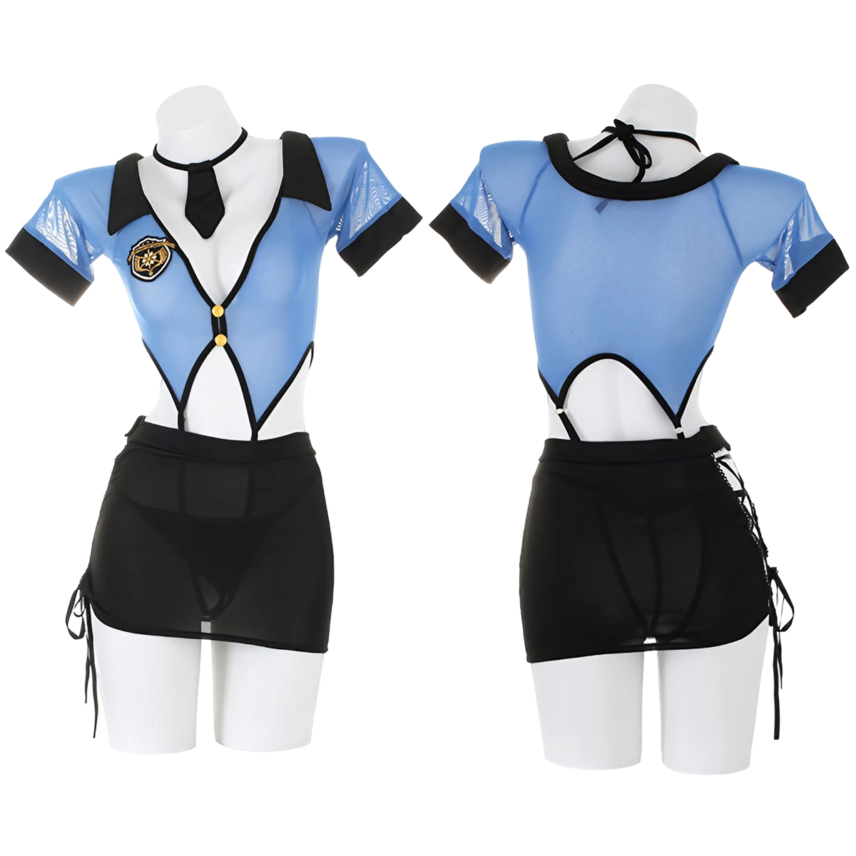 Lingerie Costume Police Teddy Open Belly and Strings Sides Skirt UC0194