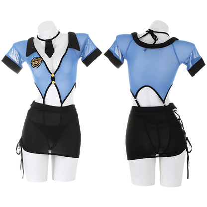 Lingerie Costume Police Teddy Open Belly and Strings Sides Skirt UC0194