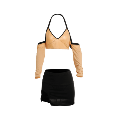 Lingerie Two Pieces Sleeves Halter Skirt UC1309