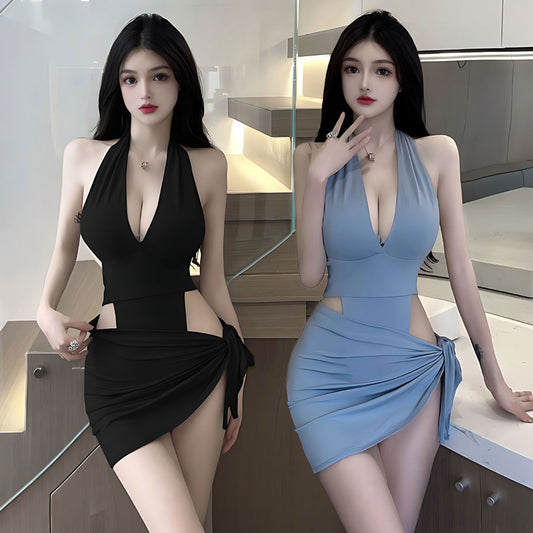 Lingerie Teddy Deep V Halter and Skirt UD0398