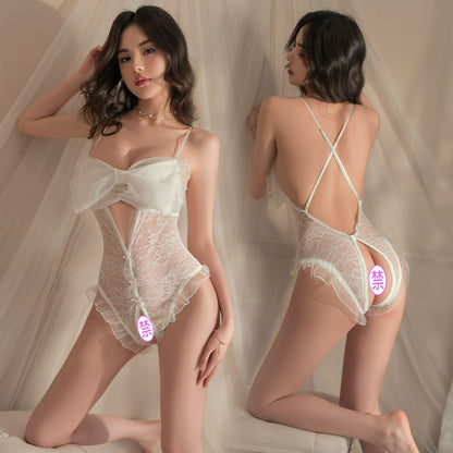 Lingerie Teddy Big Bow Knot Chest Lace X Back UD0887