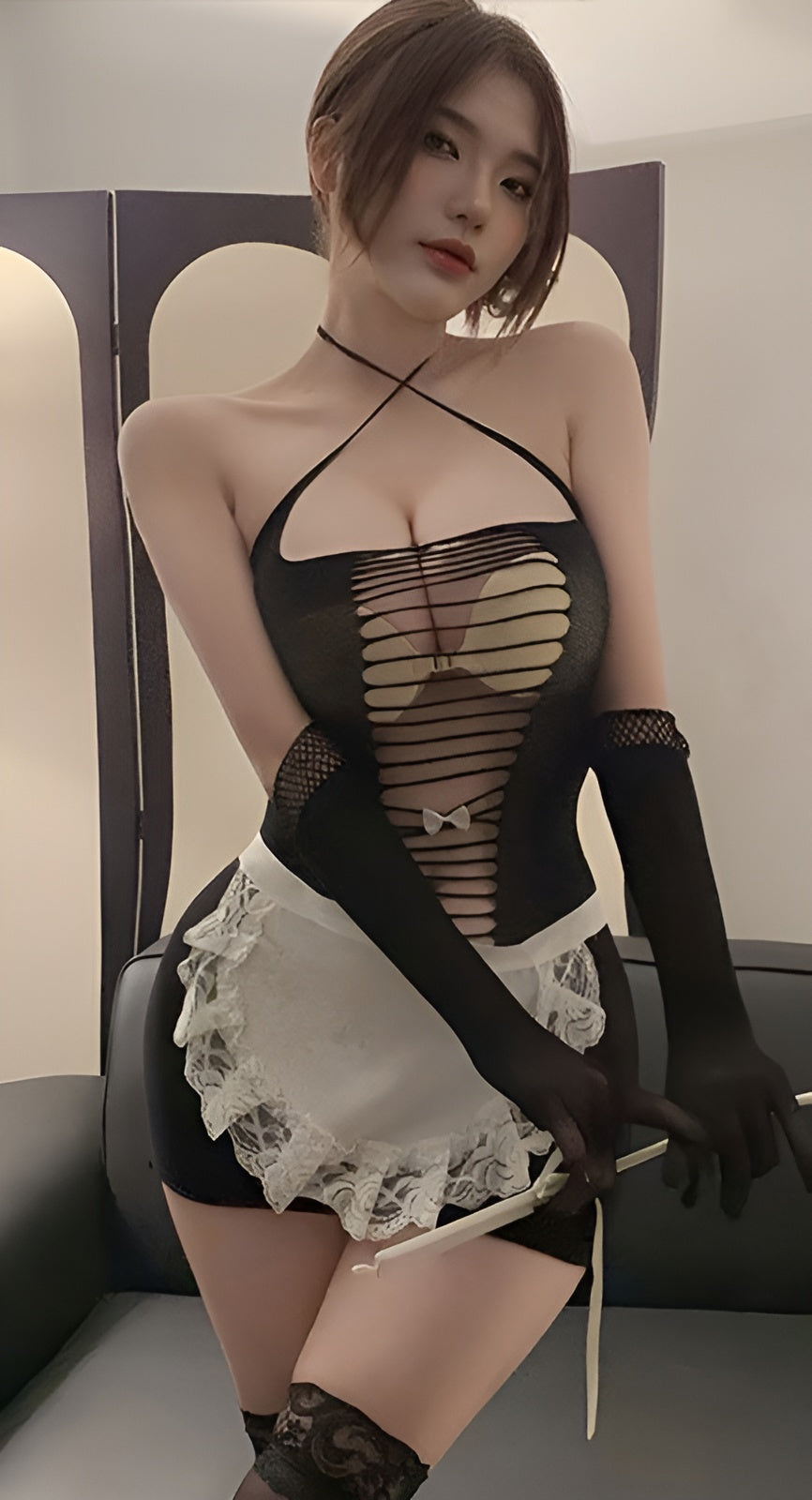 Lingerie Costume Maid Bodystocking Chemise Halter UG0134