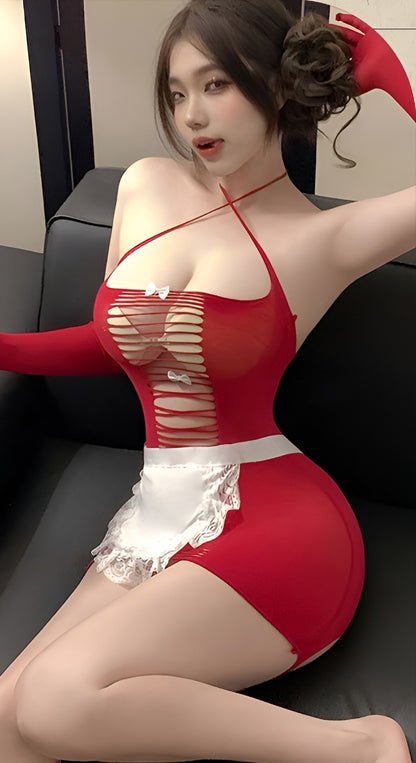 Lingerie Costume Maid Bodystocking Chemise Halter UG0134