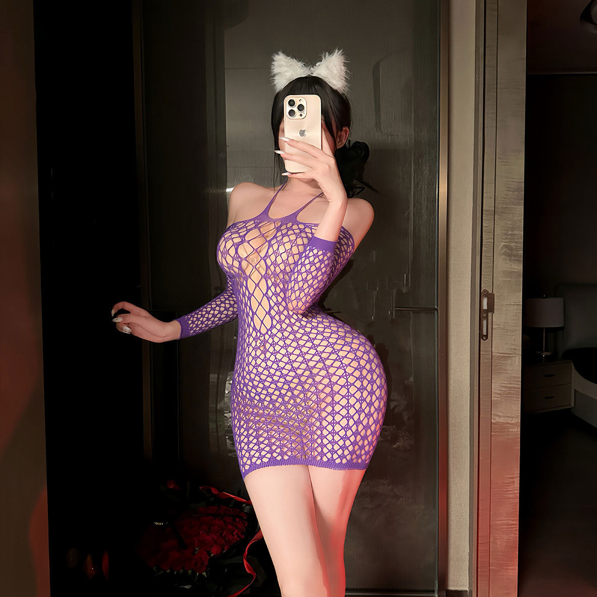 Lingerie Bodystocking Chemise Long Sleeves Halter UG9036