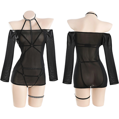 Lingerie Chemise Long Sleeves and Teddy Strings UM0292