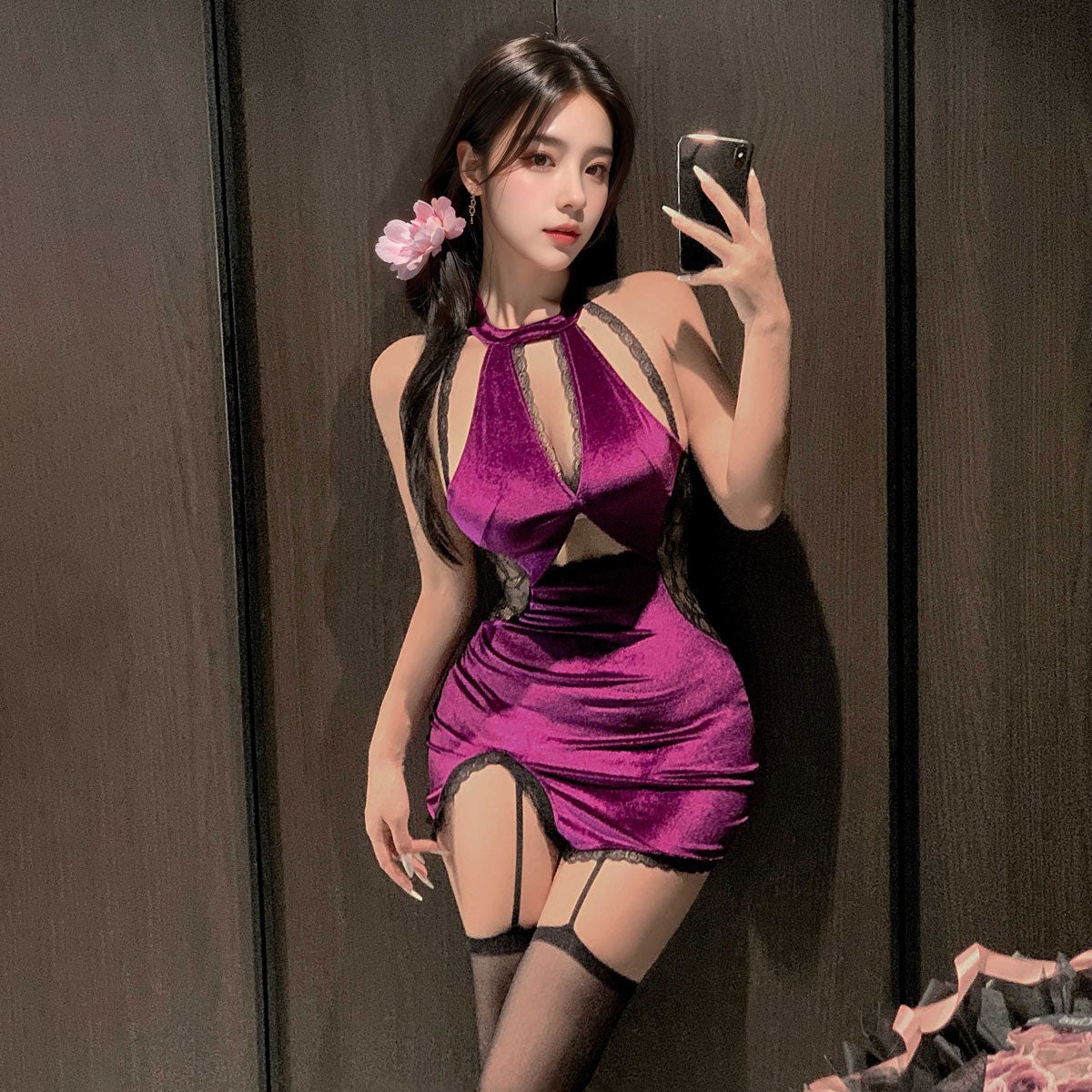 Lingerie Chemise Side Lace Halter UM0879