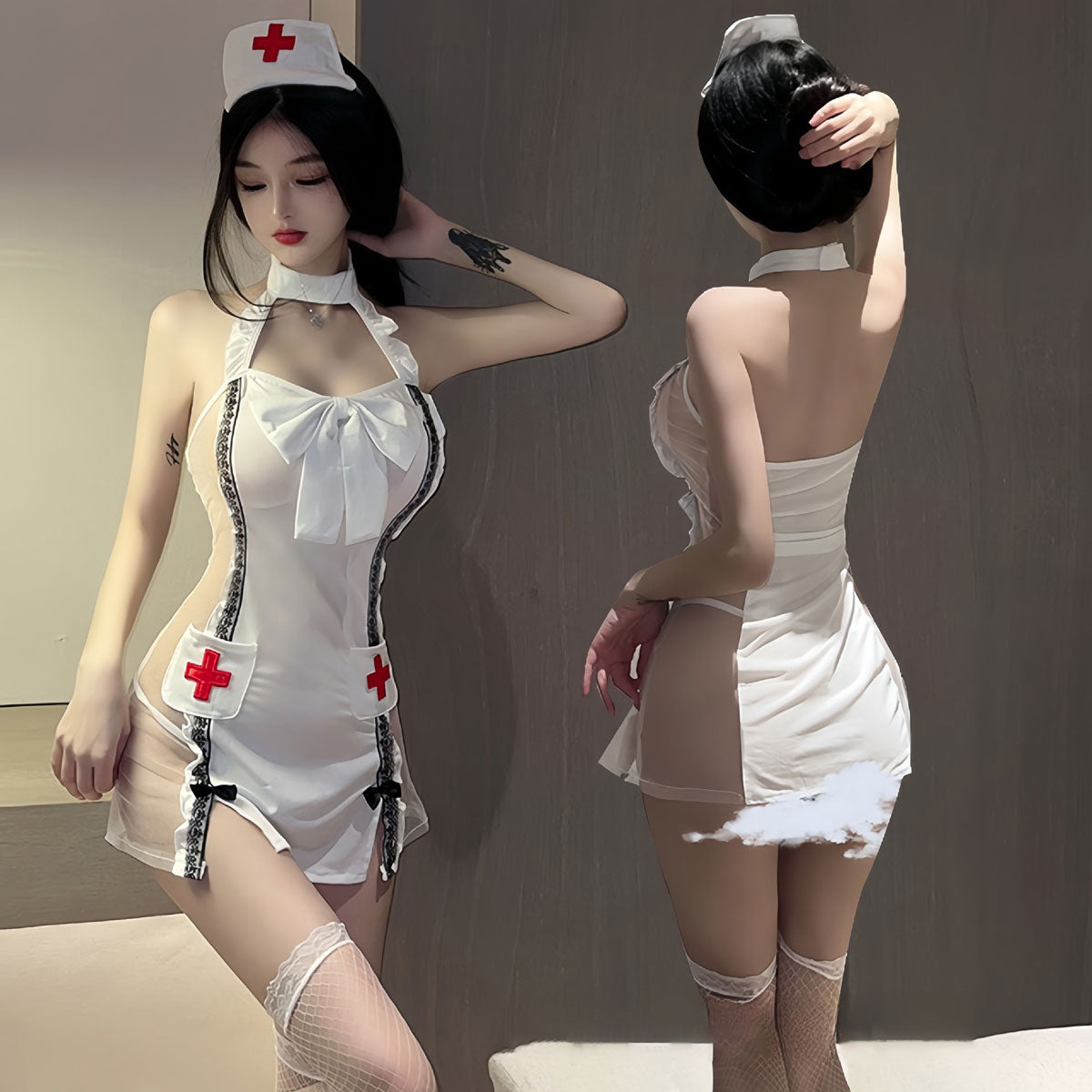 Lingerie Costume Nurse Chemise Transparent Sides UM0984