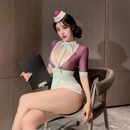 Lingerie Costume Stewardess Chemise Dual Tone Lace Neckline UM1187